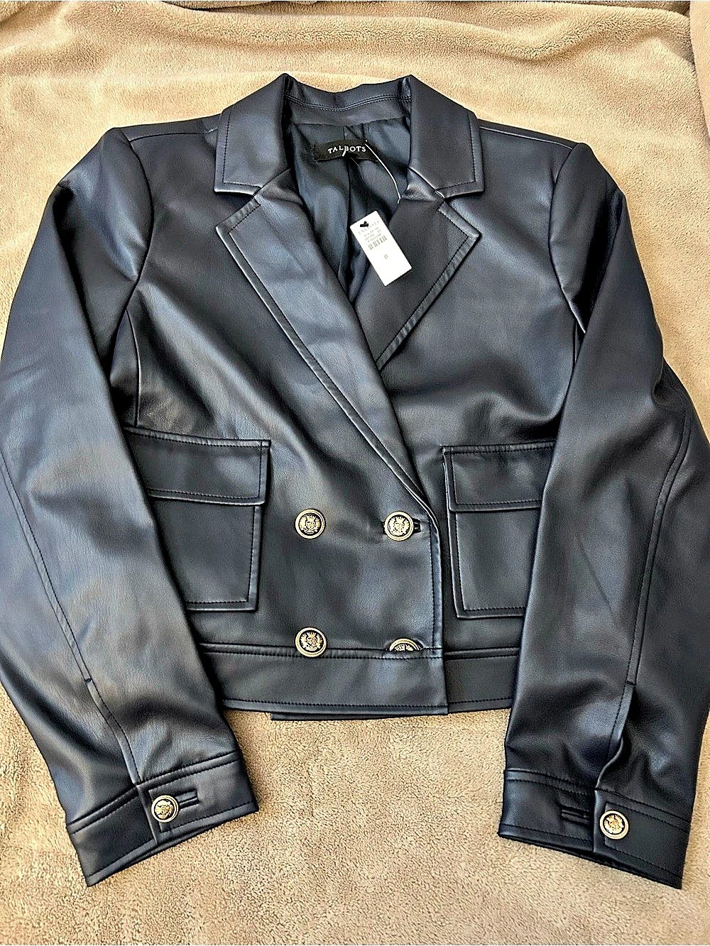 Talbots Black Leather Jacket Size 8 NWT